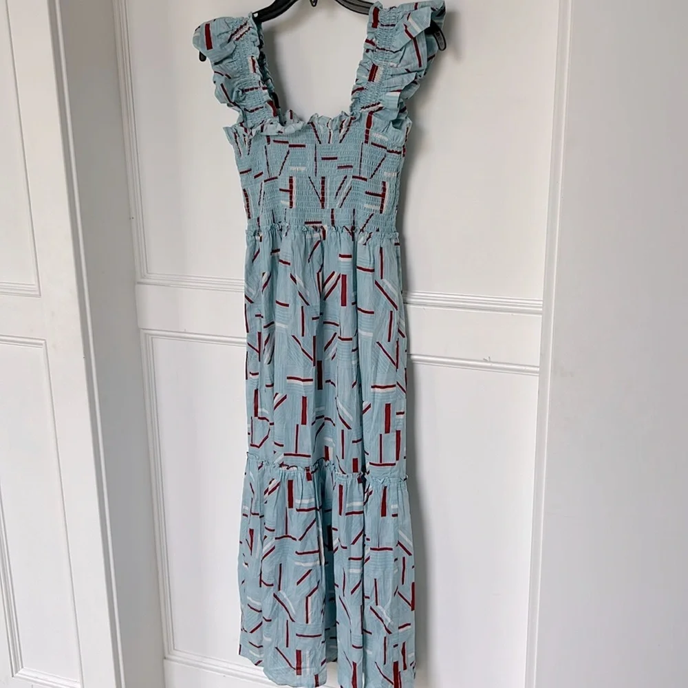 Tuckernuck Flutter Smocked Ruffle Maxi Dress Blue Red Color womens Size Medium - Picture 5 of 13